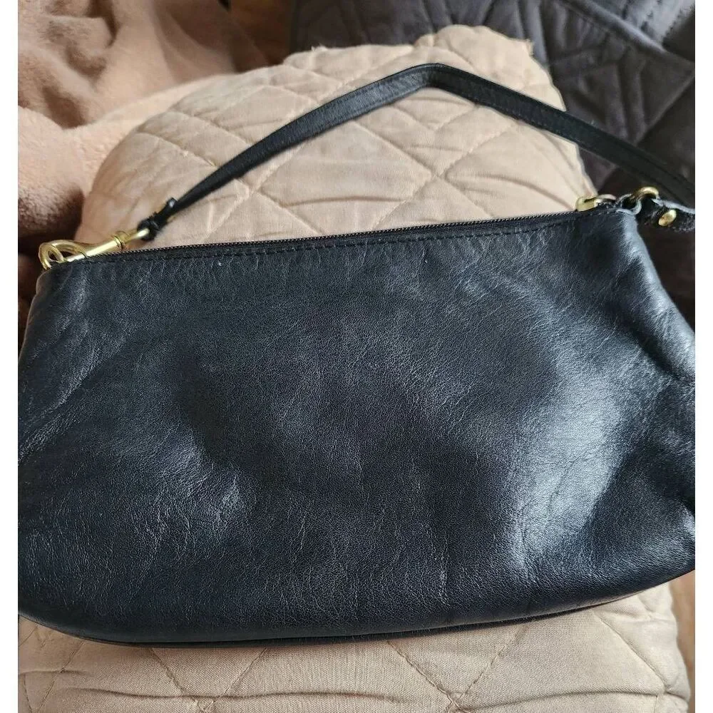 Coach Ashley large black leather wristlet. Approx 9.5 wide, 5.5 high
